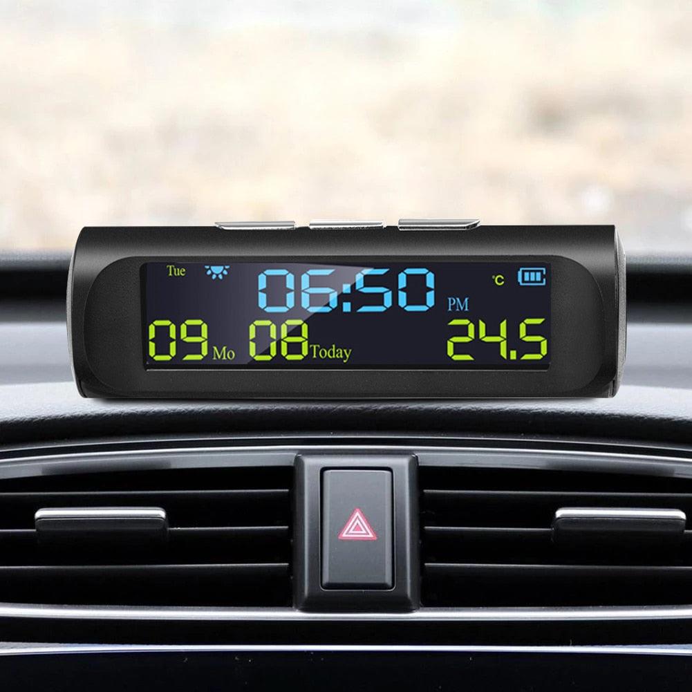 Solar Car Digital Clock with LCD Time Date In-Car Temperature Display for Outdoor Personal Car Part Decoration Universal Wireless Car Head Up Display Digital GPS Speedometer MPH Solar Battery USB Charged with Time Clock