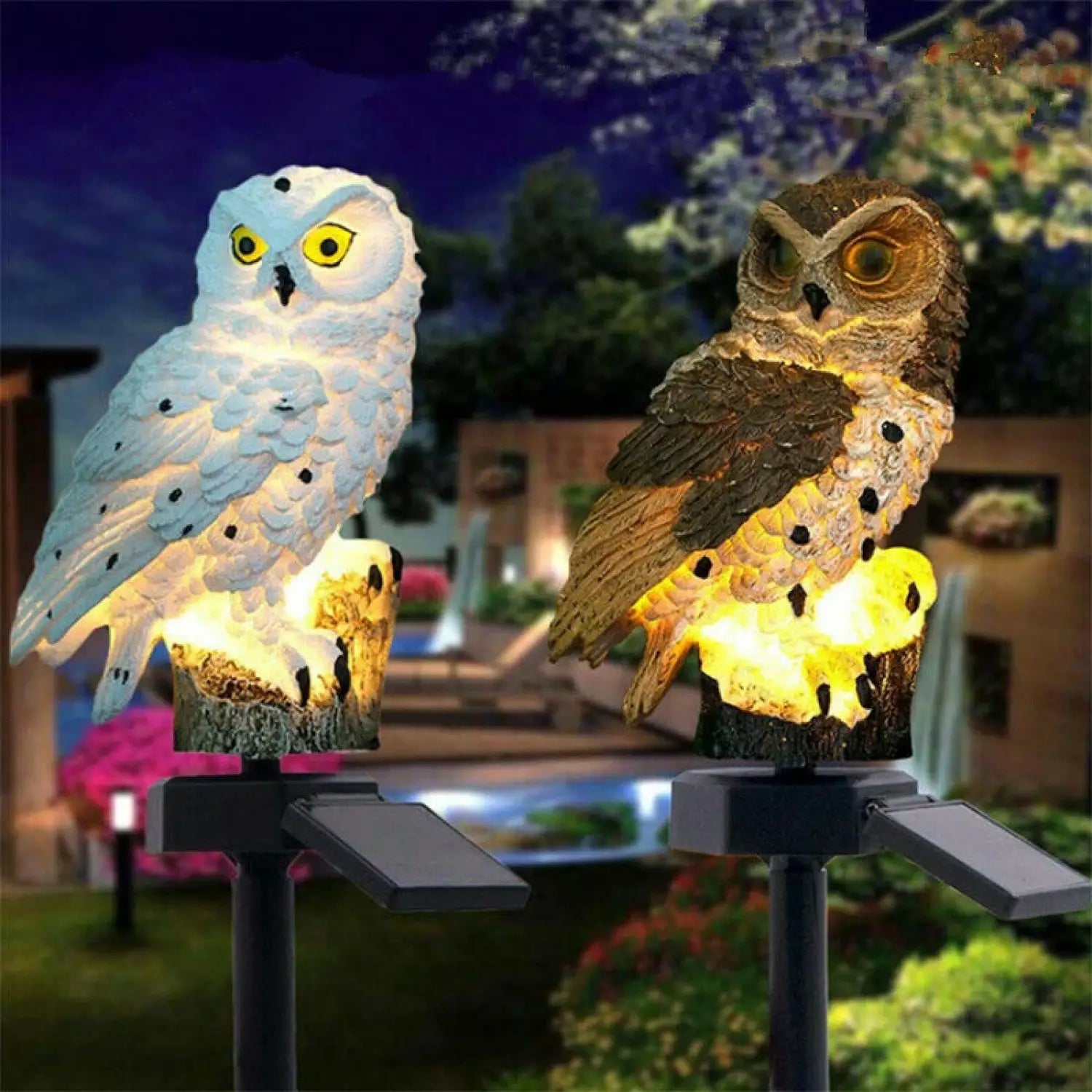 Solar Powered Owl LED Light for Pathways, Resin Outdoor Decor