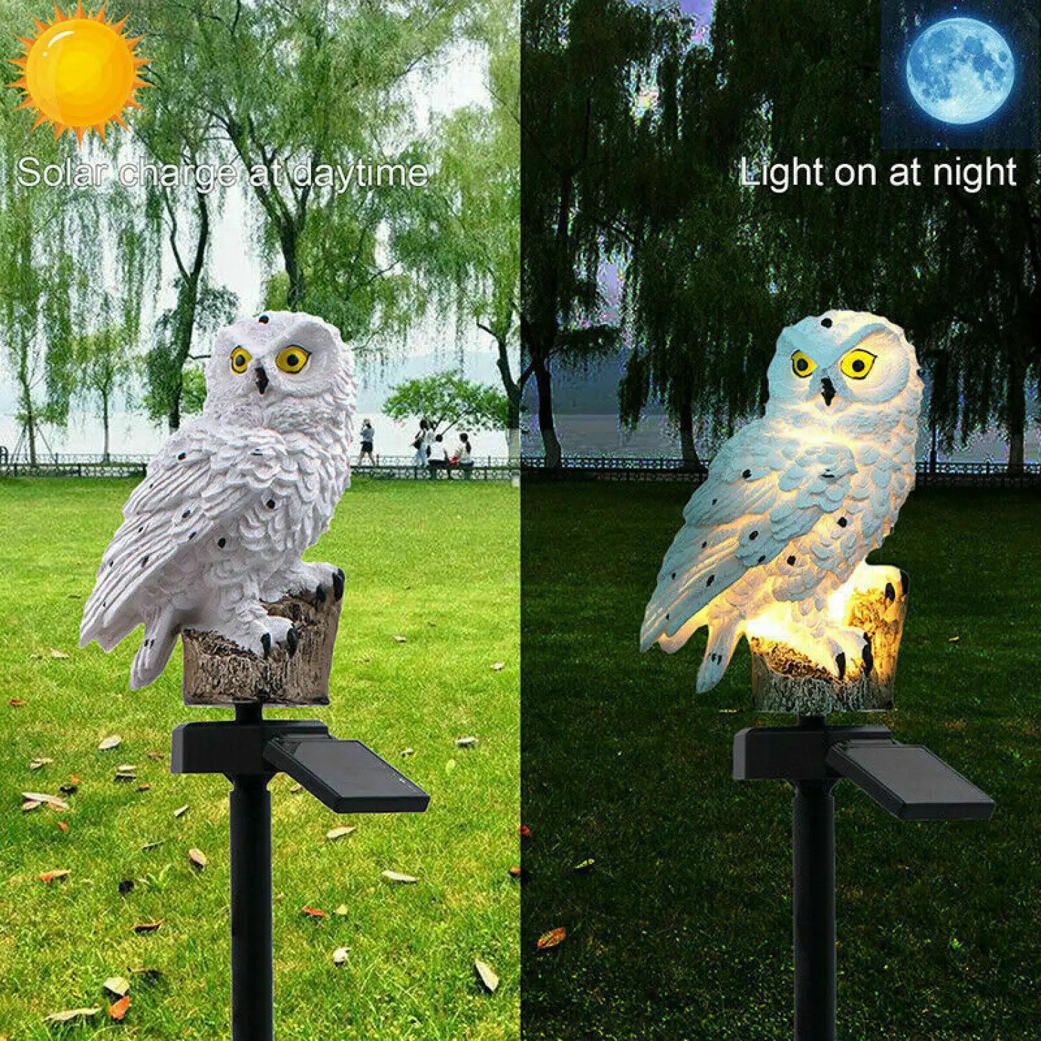 Solar Powered Owl LED Light for Pathways, Resin Outdoor Decor