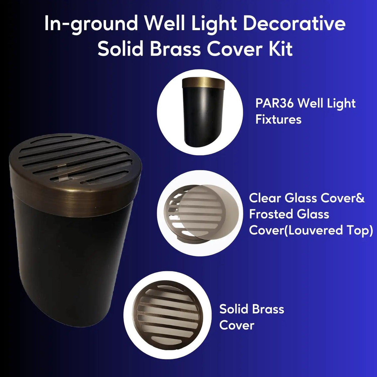 Solid Brass Louvered PAR36 In-ground Well Light Cover Kit