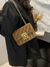 Solid Color Chain Shoulder Bag - Khaki / One Size