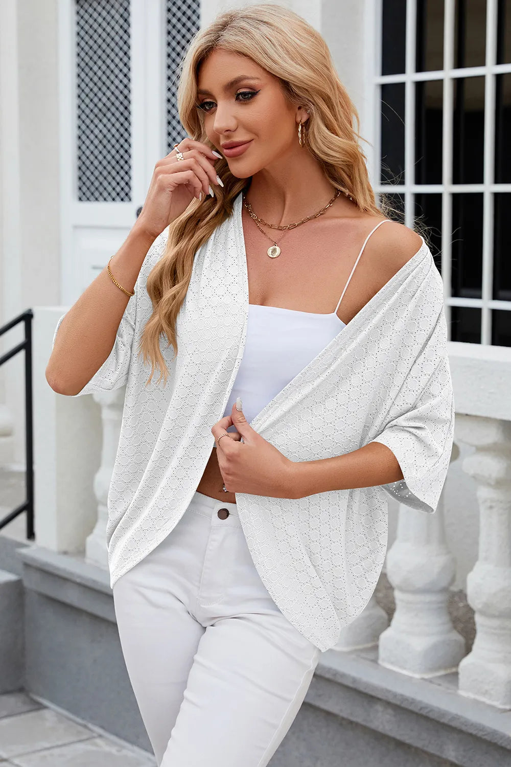Solid color mid sleeved cardigan knitted cardigan jacket air-conditioned sweater