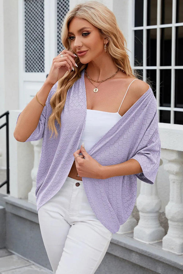 Solid color mid sleeved cardigan knitted cardigan jacket air-conditioned sweater