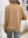 Solid color zipper pocket long sleeved lapel sweatshirt - Camel / S