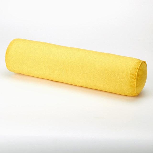 Solid Long Round Maternity Pillow Cotton linen Neck Headrest Body pillow Bed Chair Car Seat Backrest Sleeping Pillow Round Cervical Roll Cylinder Bolster Pillow with Removable Washable Cover, Ergonomically Designed  for Head Neck Spine