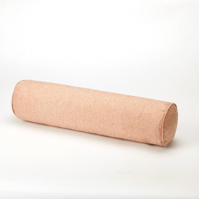 Solid Long Round Maternity Pillow Cotton linen Neck Headrest Body pillow Bed Chair Car Seat Backrest Sleeping Pillow Round Cervical Roll Cylinder Bolster Pillow with Removable Washable Cover, Ergonomically Designed  for Head Neck Spine