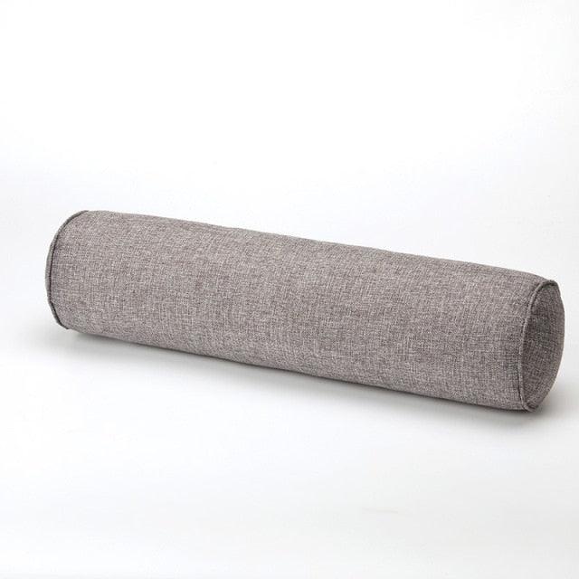 Solid Long Round Maternity Pillow Cotton linen Neck Headrest Body pillow Bed Chair Car Seat Backrest Sleeping Pillow Round Cervical Roll Cylinder Bolster Pillow with Removable Washable Cover, Ergonomically Designed  for Head Neck Spine