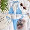 Solid Triangle Bikini Swimwear Women Bandage Backless Two Pieces Swimsuit Women Beachwear Set Women's Halter Triangle Bikini Thong Bottom  Cheeky Two Piece Swimsuits - Blue / S