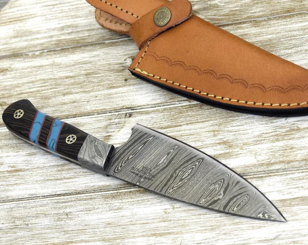 Solstice Damascus Chef Knife with Exotic Wenge Wood & Turquoise Handle - Gifts for You 'n Me