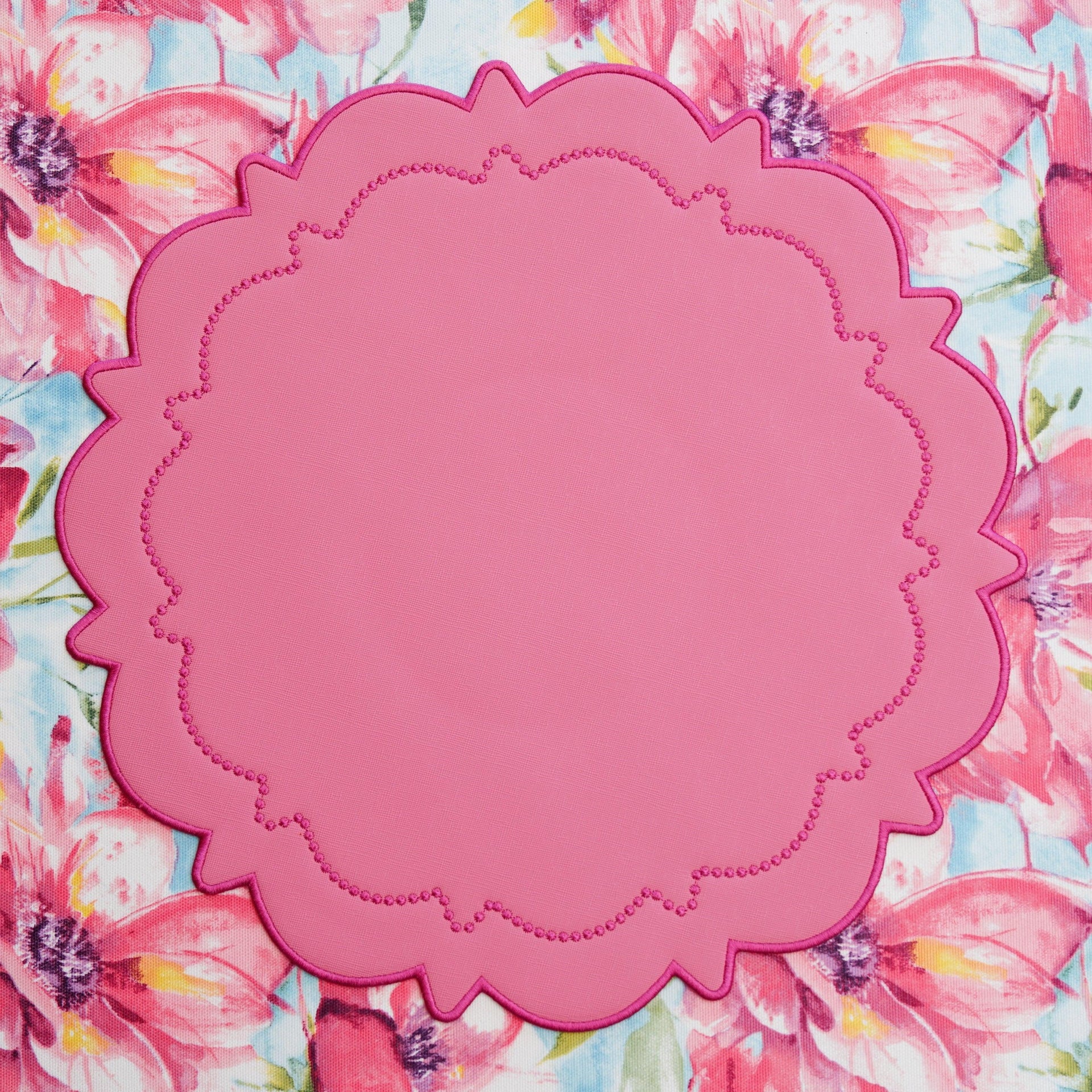 SPRING TABLE DECOR – SOLSTICE PINK SCALLOPED FAUX LEATHER PLACEMAT