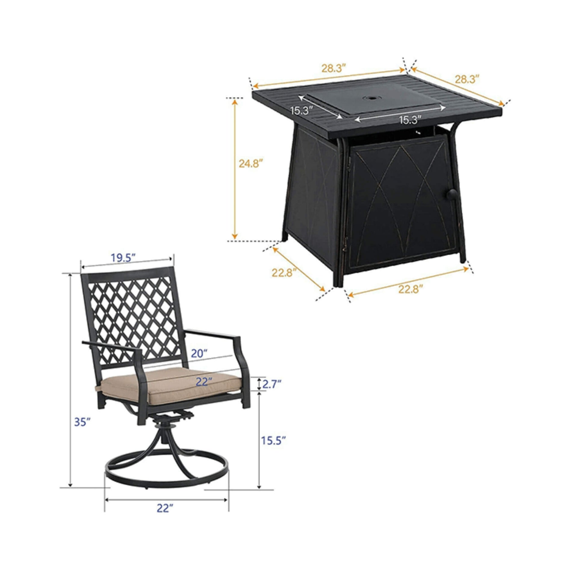 Sophia & William 5-Piece Outdoor Gas Fire Pit Table Set W/ Cushioned Swivel Dining Chairs (SAK63872)