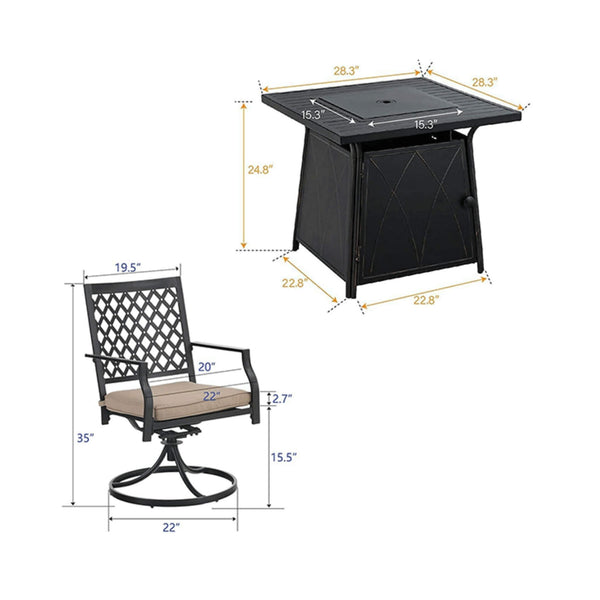 Sophia & William 5-Piece Outdoor Gas Fire Pit Table Set W/ Cushioned Swivel Dining Chairs (SAK63872)
