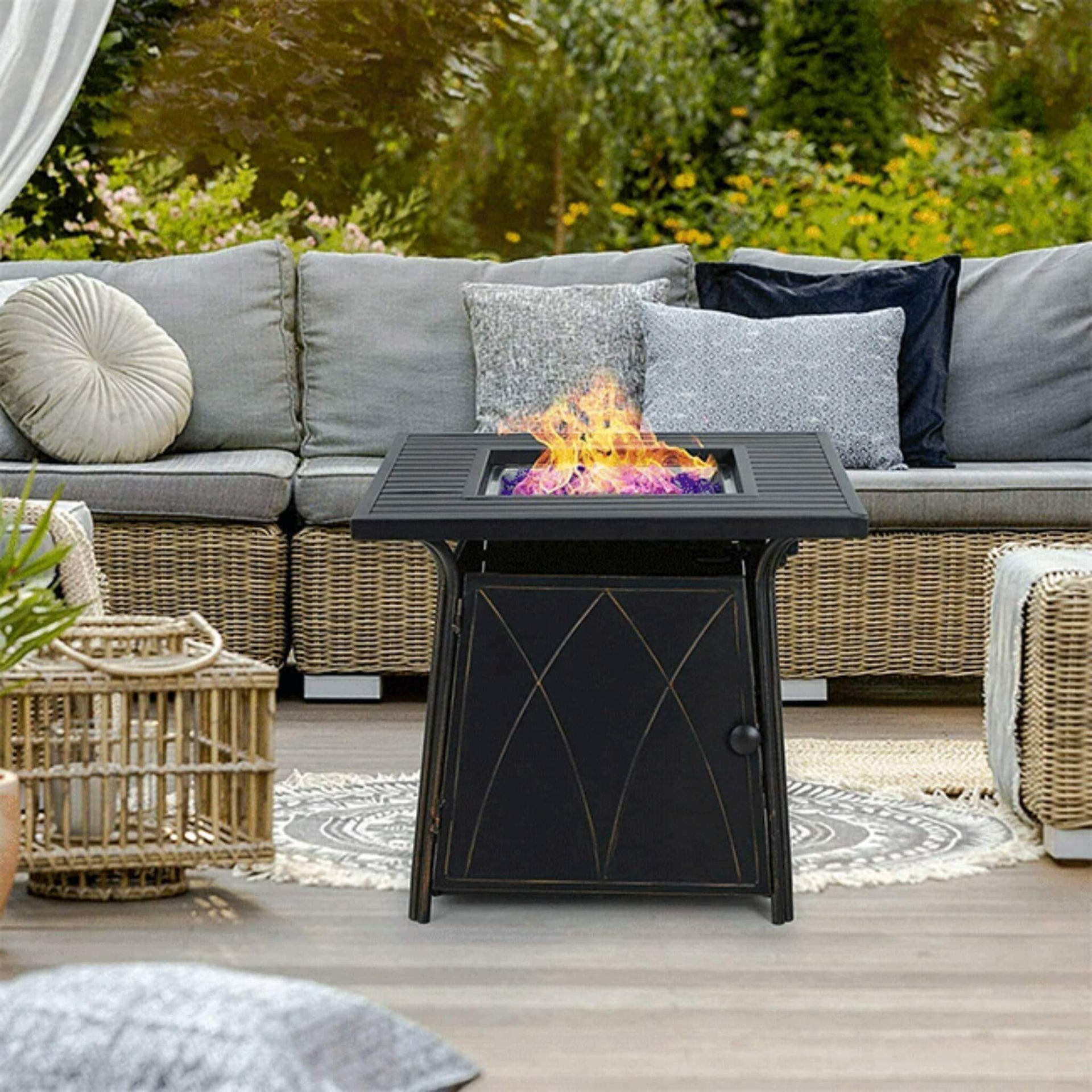 Sophia & William 5-Piece Outdoor Gas Fire Pit Table Set W/ Cushioned Swivel Dining Chairs (SAK63872)