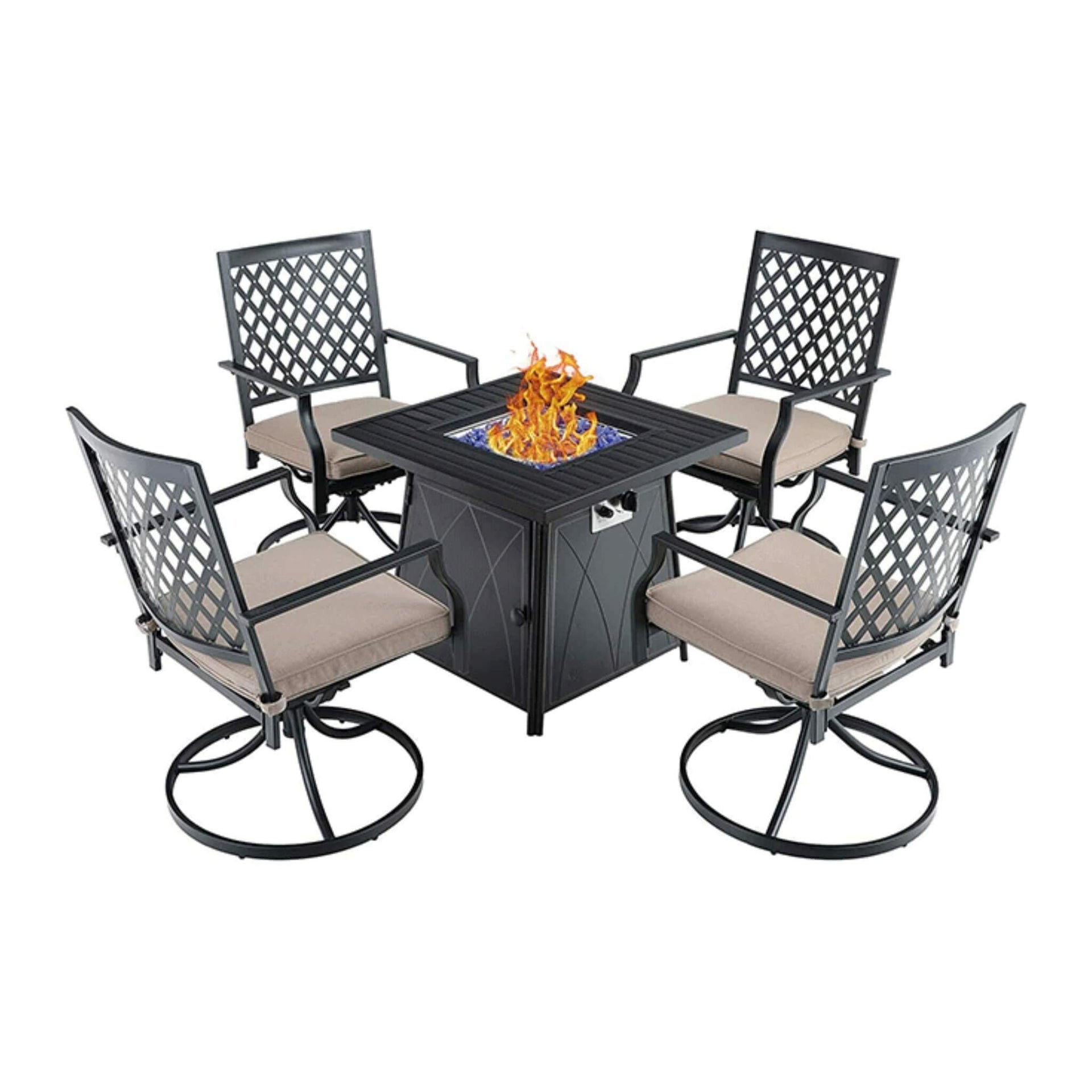 Sophia & William 5-Piece Outdoor Gas Fire Pit Table Set W/ Cushioned Swivel Dining Chairs (SAK63872)