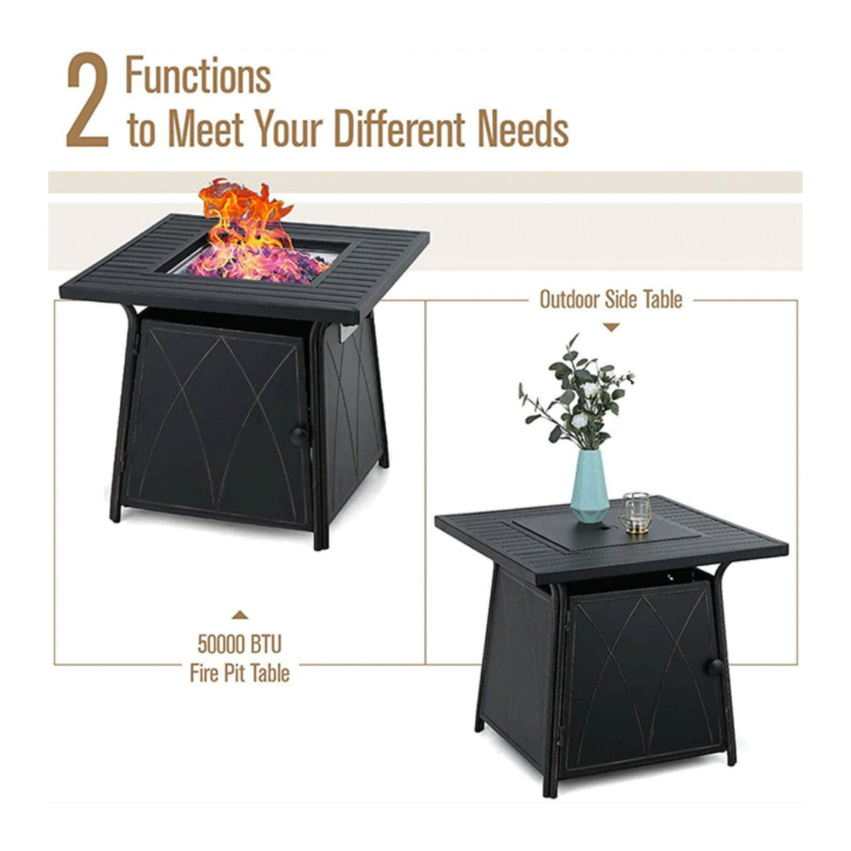 Sophia & William 5-Piece Outdoor Gas Fire Pit Table Set W/ Cushioned Swivel Dining Chairs (SAK63872)