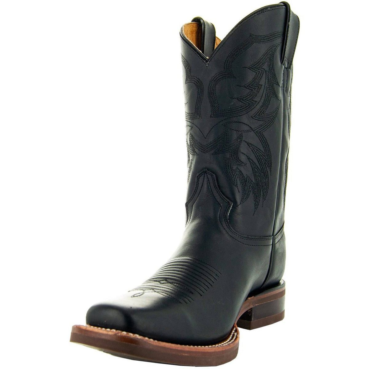 Black Square Toe Leather Cowboy Boots H4002