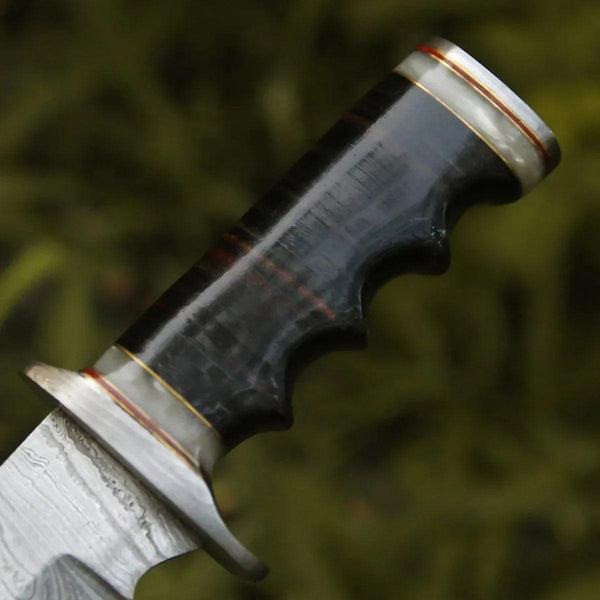 Soul Sniper Bowie Knife with Mother of Pearl & Stacked Leather Handle - Gifts for You 'n Me