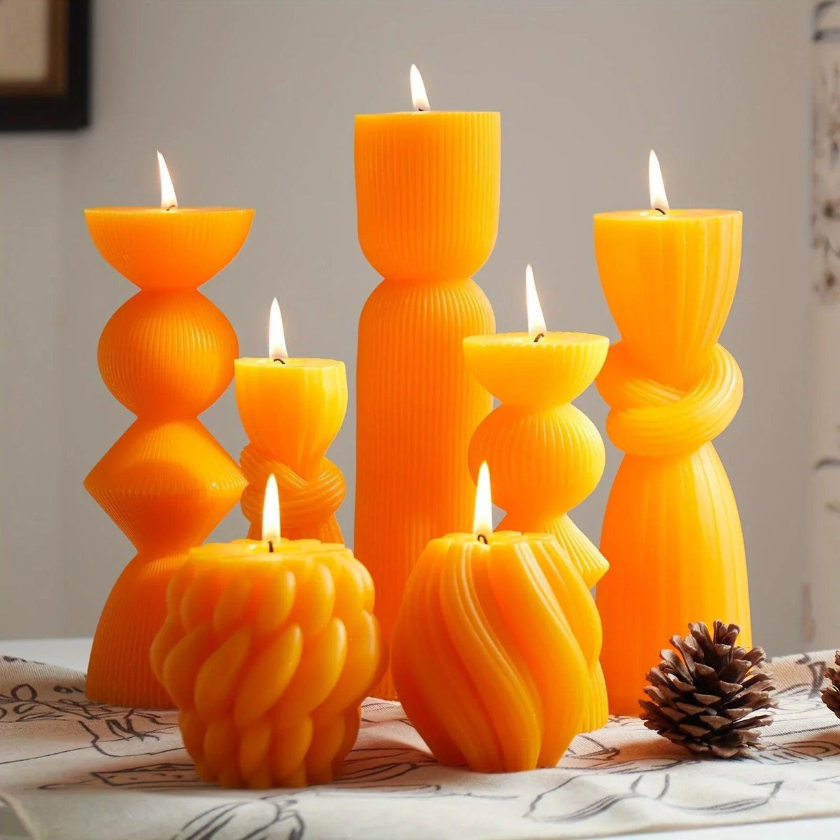 Soy Wax Ribbed Pillar Candles 7-Pack