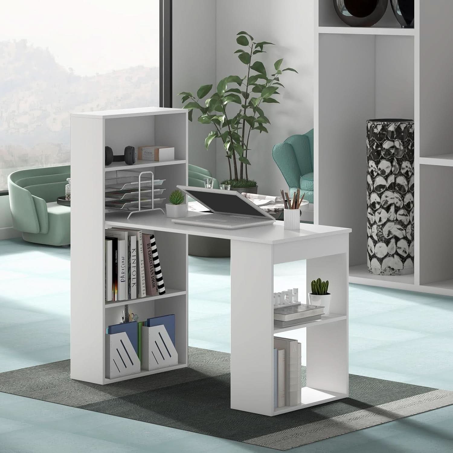 Space-Saving 48 Inch Computer Desk with Bookshelf