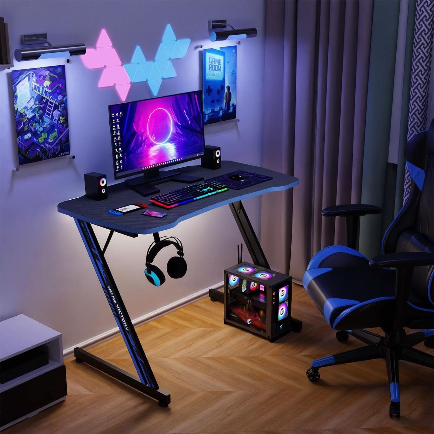 Spacious 39 Inch Ergonomic Gaming Desk With Headphone Hook