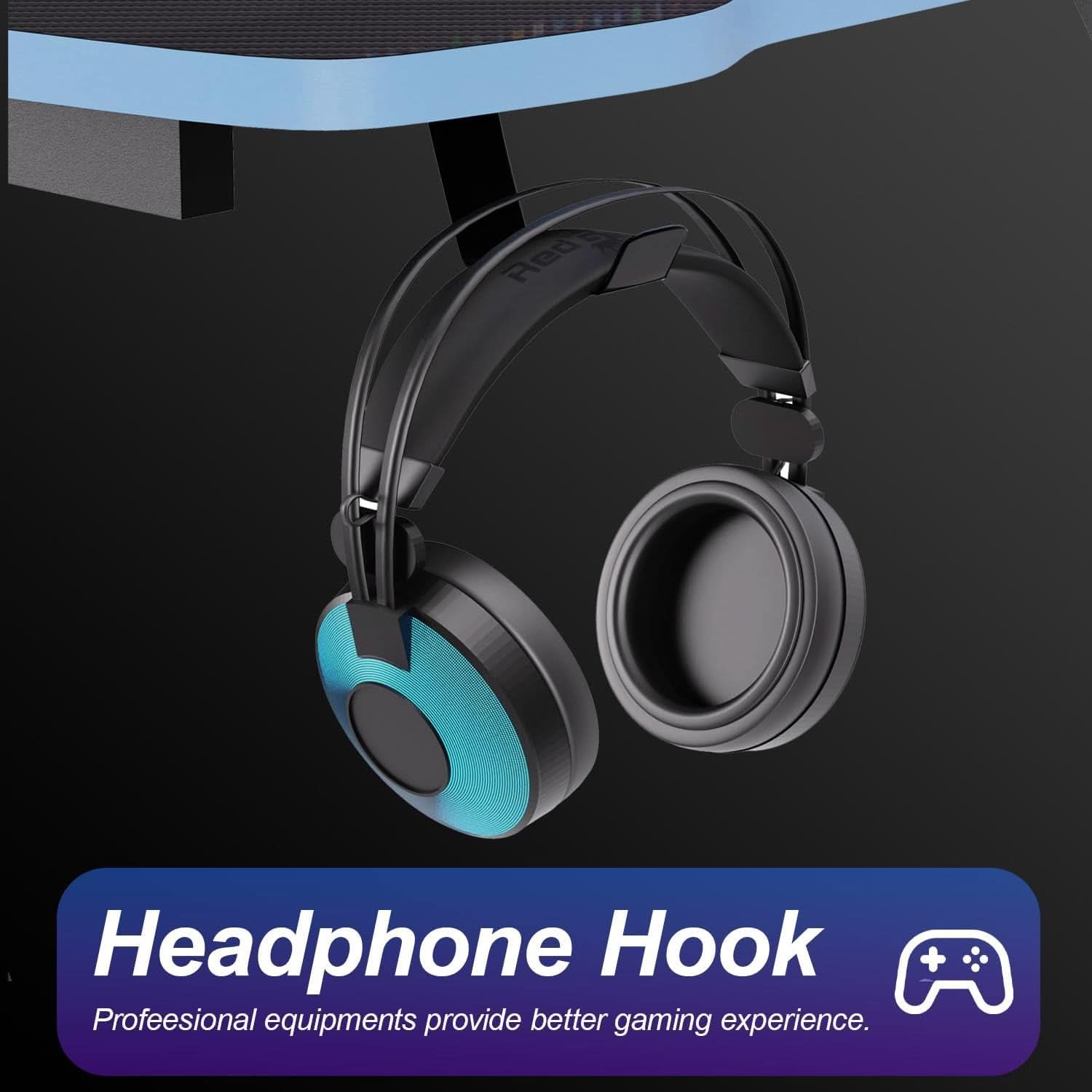 Spacious 39 Inch Ergonomic Gaming Desk With Headphone Hook