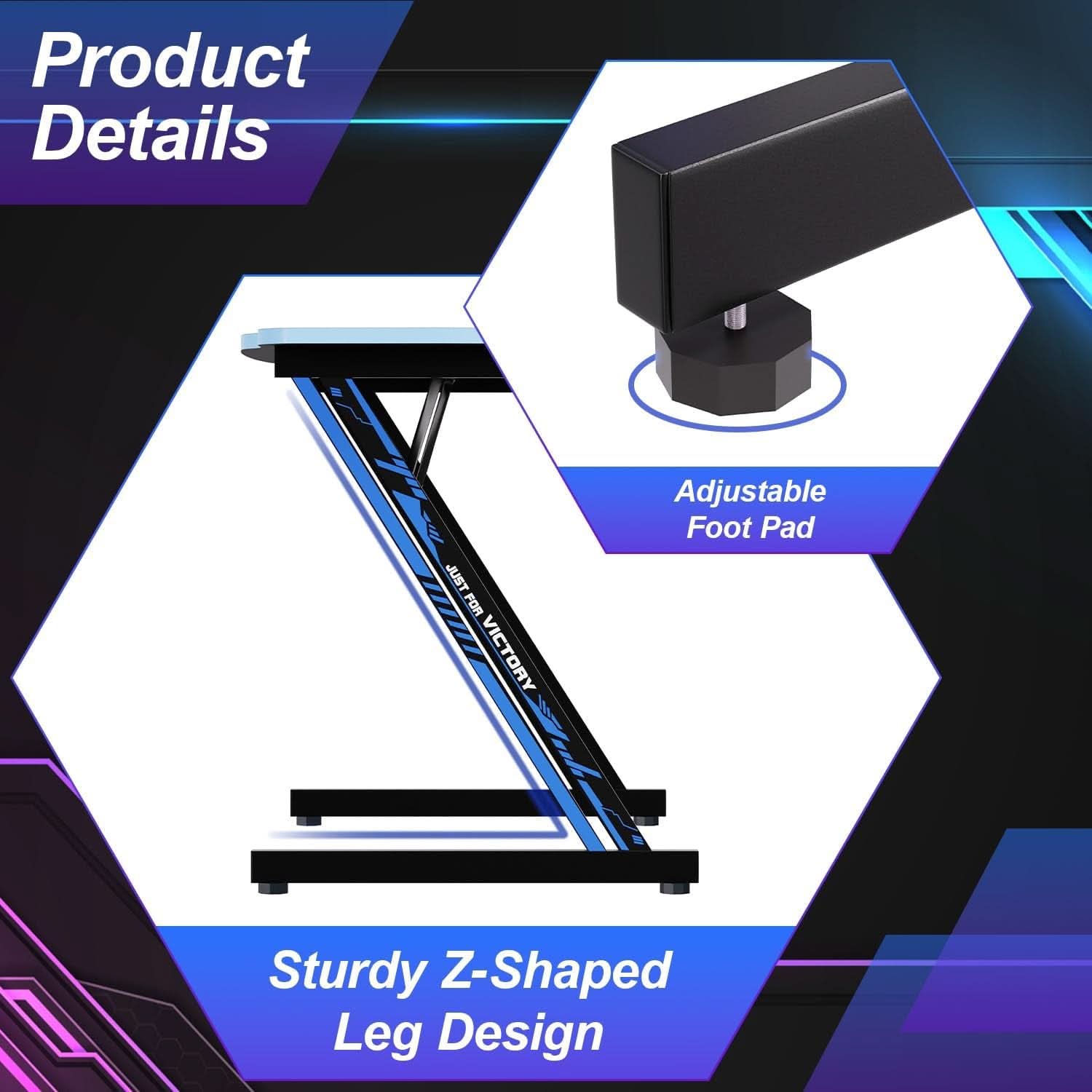 Spacious 39 Inch Ergonomic Gaming Desk With Headphone Hook