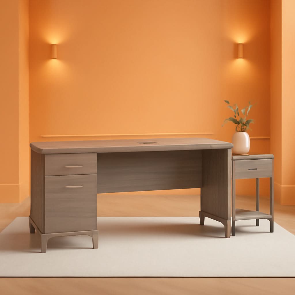 Spacious Home Office Desk with Drawers in Gray