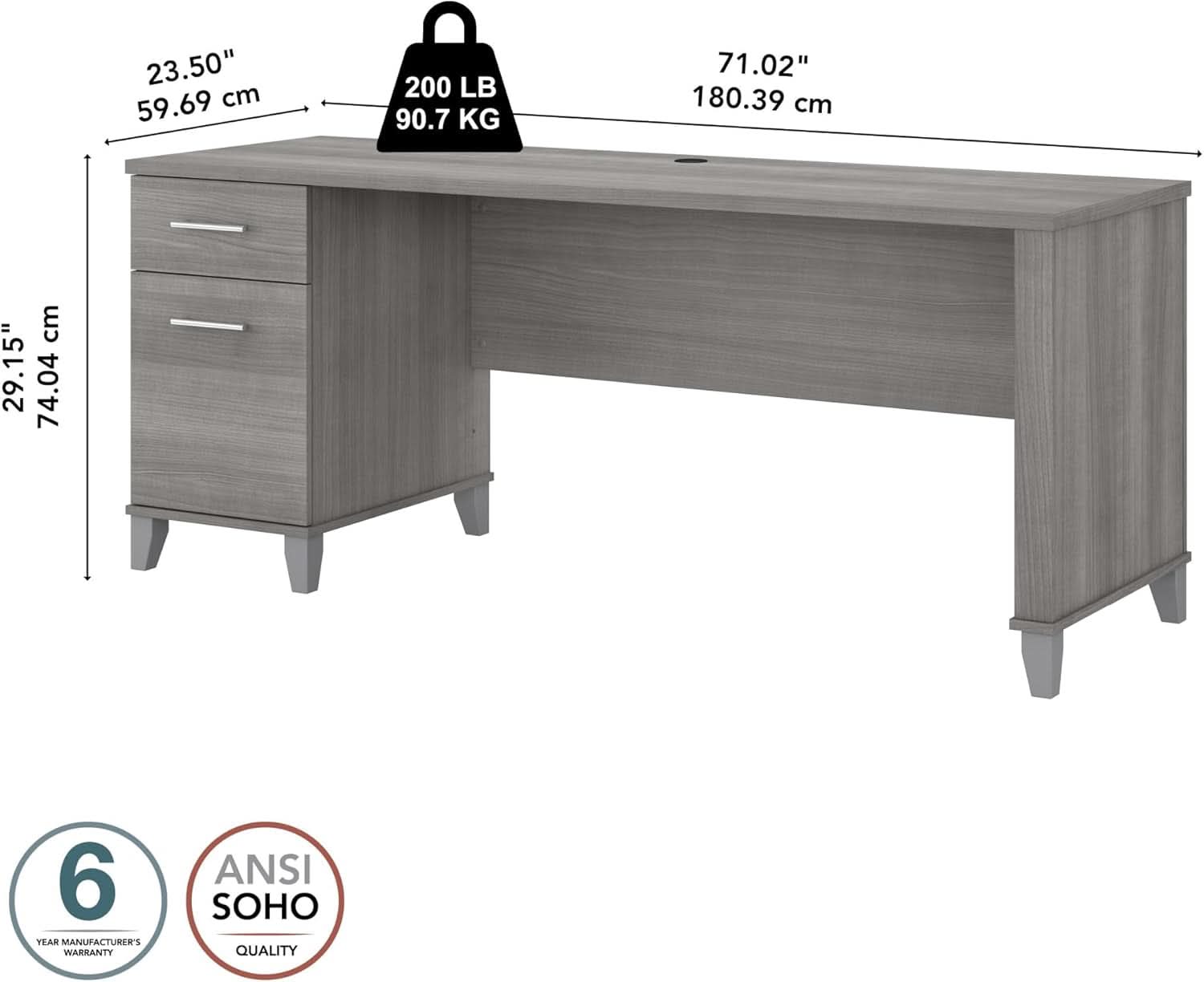 Spacious Home Office Desk with Drawers in Gray