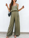 Spaghetti Strap Cami and Wide Leg Pants Set - Matcha Green / XL
