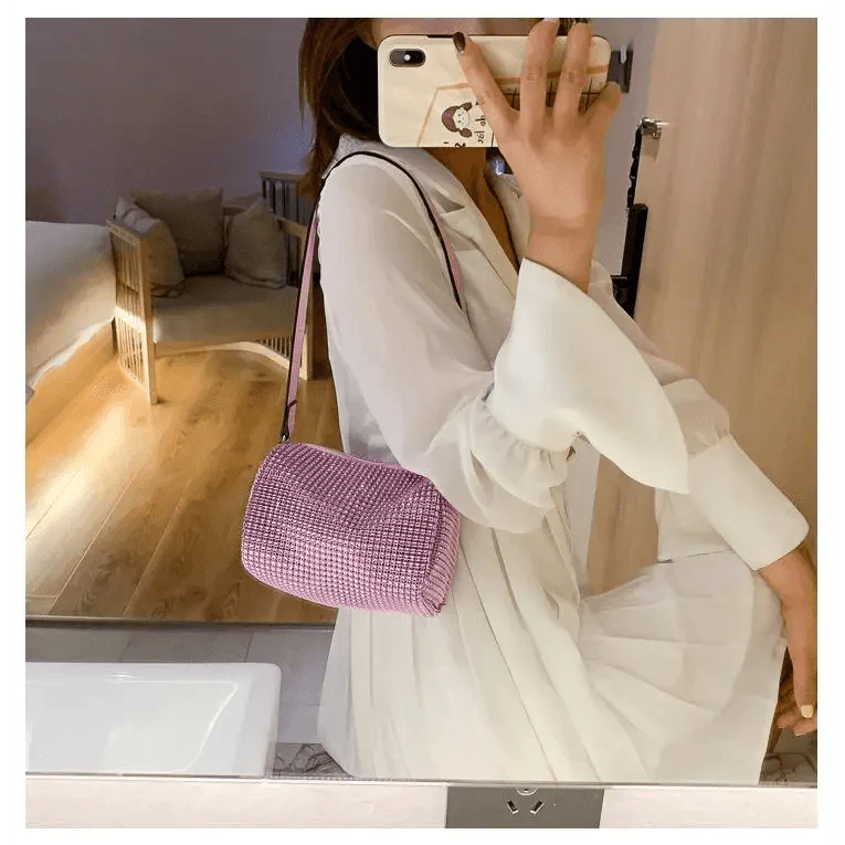 Sparkling Rhinestone Bag For Females Mini Portable Hand Bag Diamond Messenger Bag Fashionable Zipper Feminina Evening bag