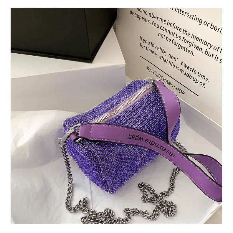 Sparkling Rhinestone Bag For Females Mini Portable Hand Bag Diamond Messenger Bag Fashionable Zipper Feminina Evening bag