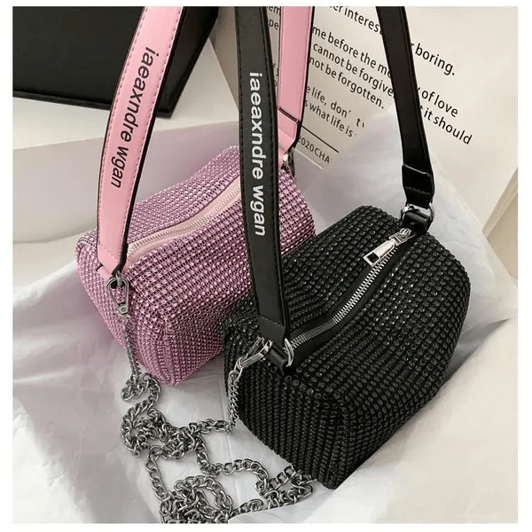 Sparkling Rhinestone Bag For Females Mini Portable Hand Bag Diamond Messenger Bag Fashionable Zipper Feminina Evening bag