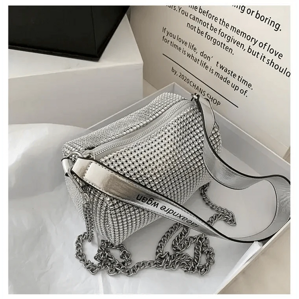 Sparkling Rhinestone Bag For Females Mini Portable Hand Bag Diamond Messenger Bag Fashionable Zipper Feminina Evening bag