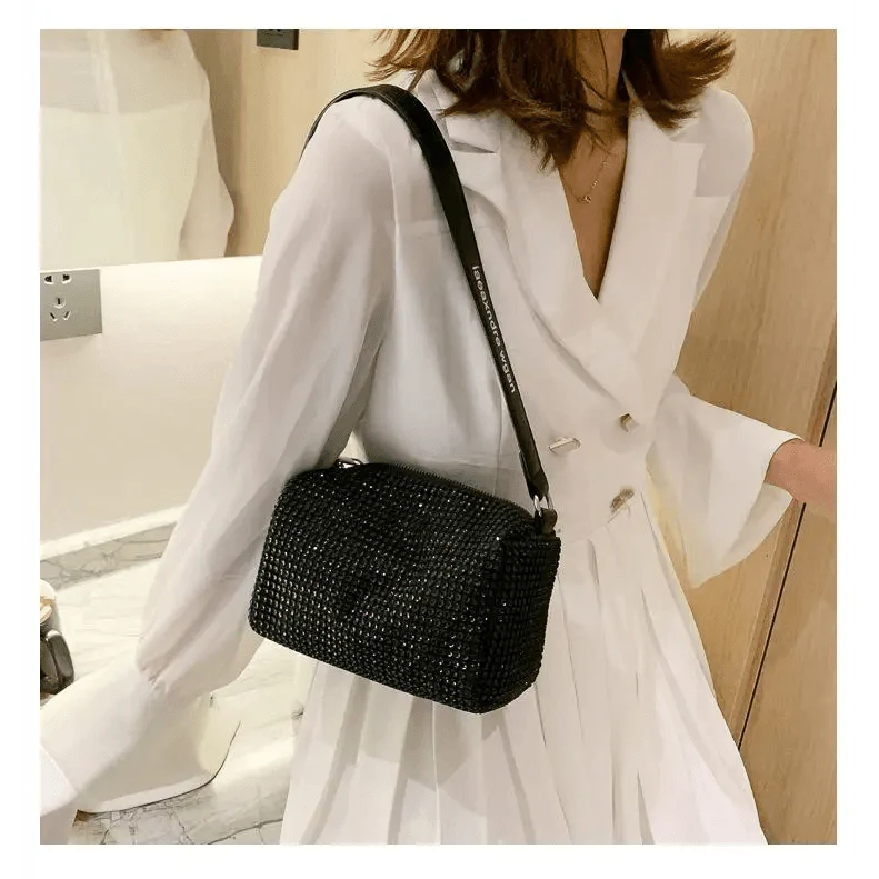 Sparkling Rhinestone Bag For Females Mini Portable Hand Bag Diamond Messenger Bag Fashionable Zipper Feminina Evening bag