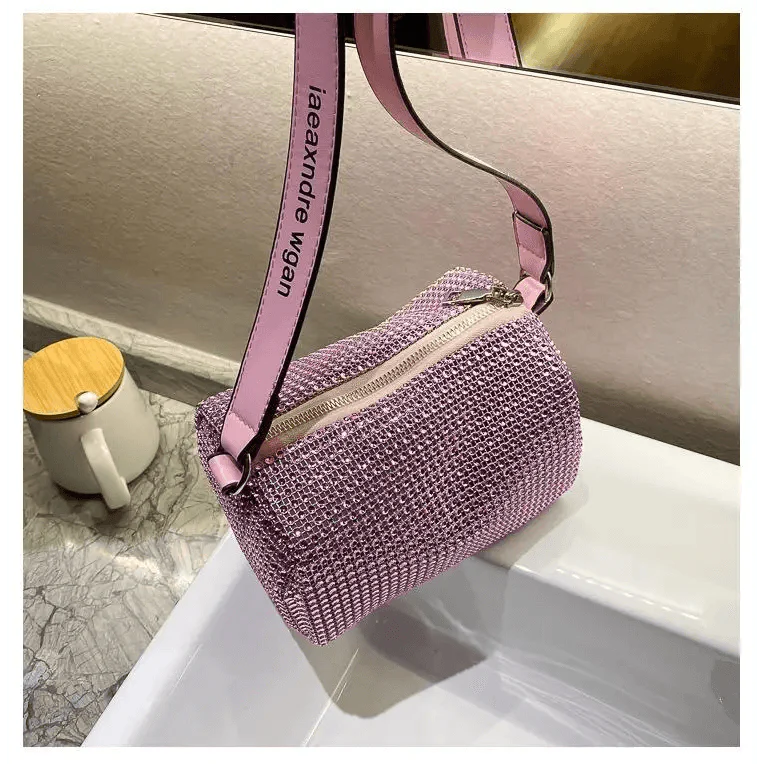 Sparkling Rhinestone Bag For Females Mini Portable Hand Bag Diamond Messenger Bag Fashionable Zipper Feminina Evening bag
