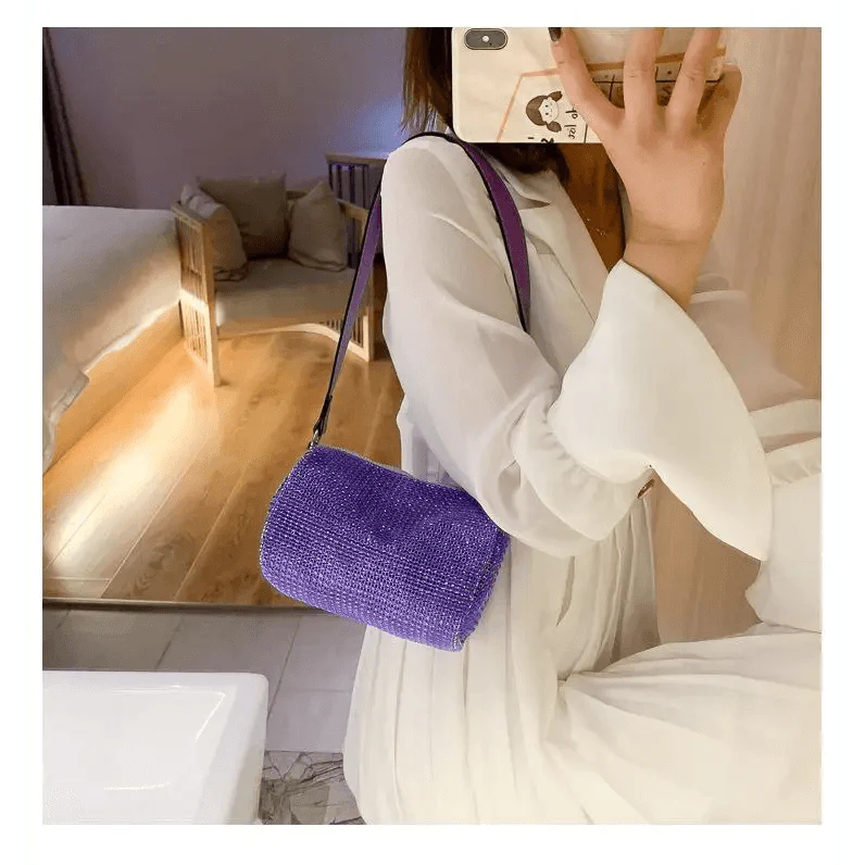Sparkling Rhinestone Bag For Females Mini Portable Hand Bag Diamond Messenger Bag Fashionable Zipper Feminina Evening bag