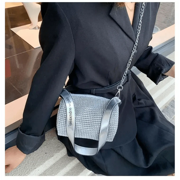 Sparkling Rhinestone Bag For Females Mini Portable Hand Bag Diamond Messenger Bag Fashionable Zipper Feminina Evening bag