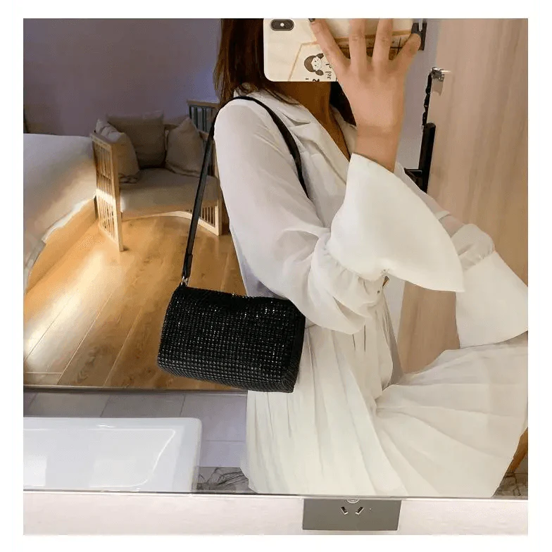 Sparkling Rhinestone Bag For Females Mini Portable Hand Bag Diamond Messenger Bag Fashionable Zipper Feminina Evening bag