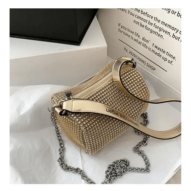 Sparkling Rhinestone Bag For Females Mini Portable Hand Bag Diamond Messenger Bag Fashionable Zipper Feminina Evening bag