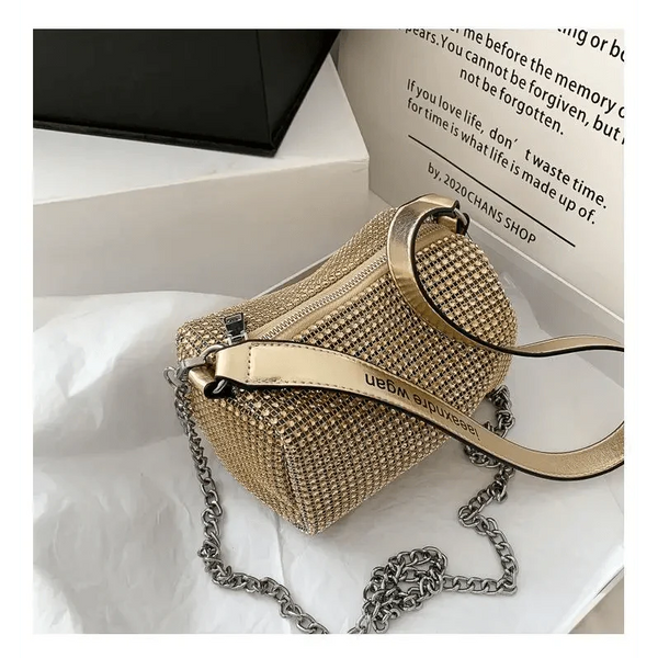 Sparkling Rhinestone Bag For Females Mini Portable Hand Bag Diamond Messenger Bag Fashionable Zipper Feminina Evening bag