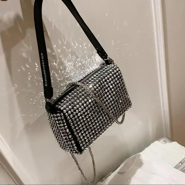 Sparkling Rhinestone Bag For Females Mini Portable Hand Bag Diamond Messenger Bag Fashionable Zipper Feminina Evening bag