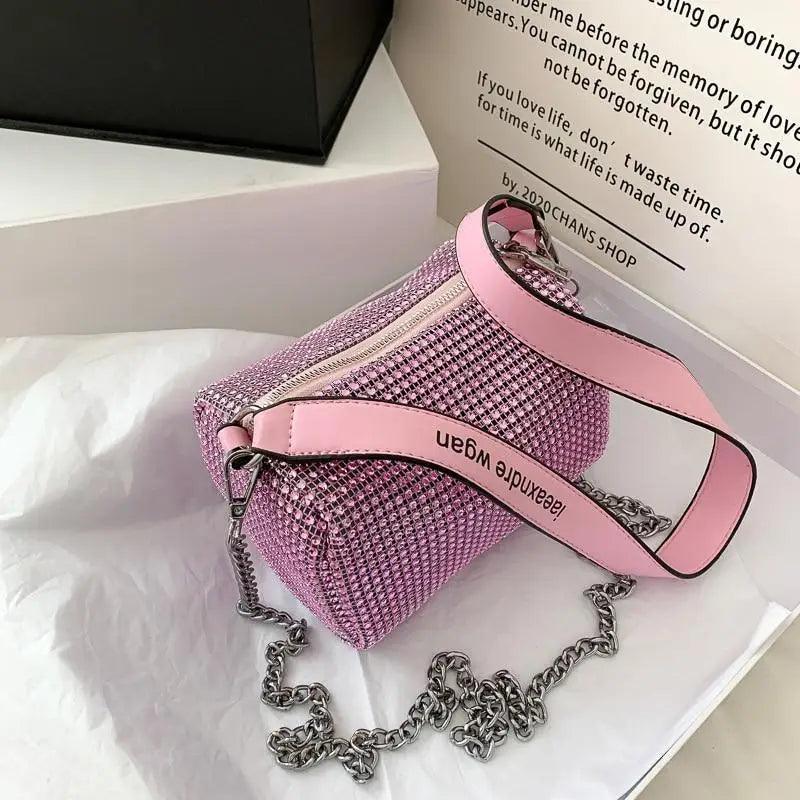 Sparkling Rhinestone Bag For Females Mini Portable Hand Bag Diamond Messenger Bag Fashionable Zipper Feminina Evening bag