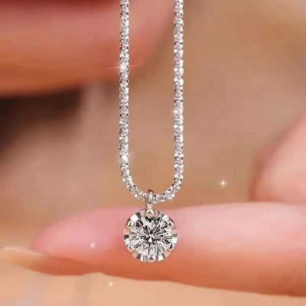 Sparkling Wave-Shaped Six-Claw Single Zirconia Pendant Necklace