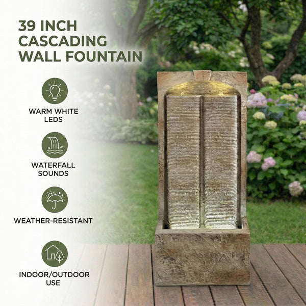 Resin Sandstone Outdoor Wall Water Fountain with Warm LED