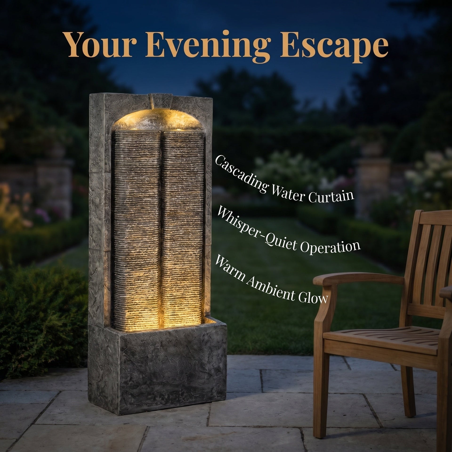 Resin Slate Outdoor Water Wall Fountain with LED Lights