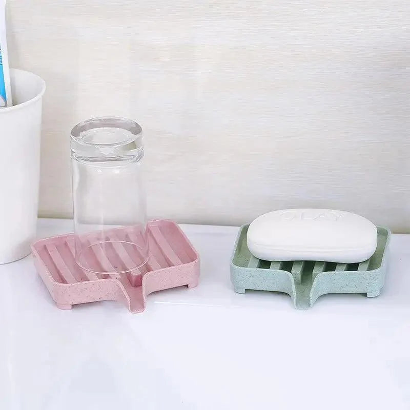 Sponge Holder PP Wheat Straw Storage Rack Drain Soap Box Tray Soapbox 1 Pcs Shower Soap Tray Tool Soap Dish Plate Holder Waterfall Draining Soap Sponge Holder for Shower Kitchen Sink Bathroom Laundry Countertop Face Body Bath Soap, Soap-Saving Dish