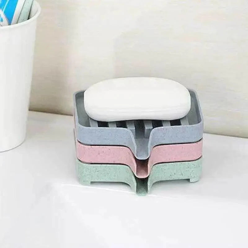 Sponge Holder PP Wheat Straw Storage Rack Drain Soap Box Tray Soapbox 1 Pcs Shower Soap Tray Tool Soap Dish Plate Holder Waterfall Draining Soap Sponge Holder for Shower Kitchen Sink Bathroom Laundry Countertop Face Body Bath Soap, Soap-Saving Dish
