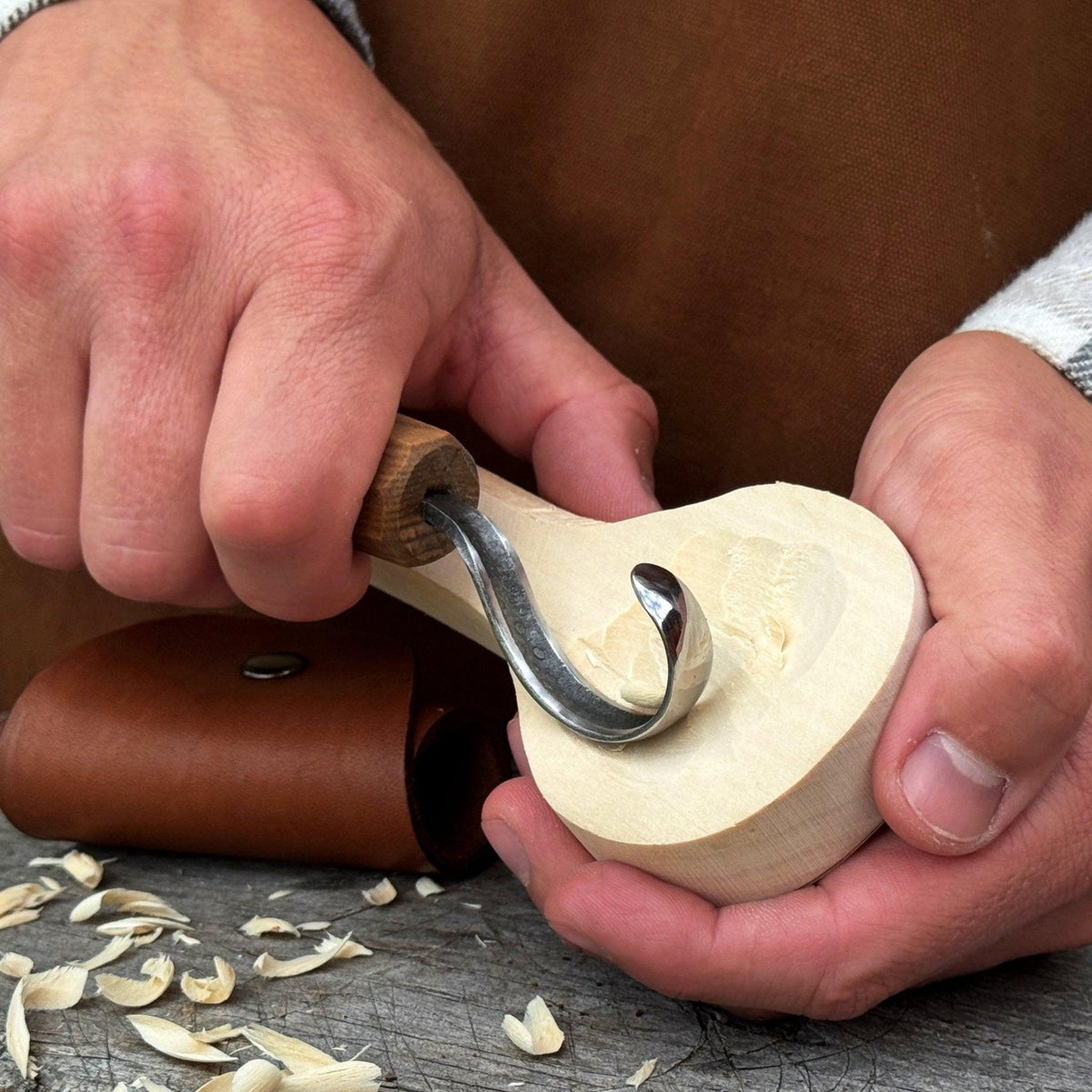 Spoon Carving Hook Knife with Leather Sheath, ⌀ 5.5 cm (2.16 inches)