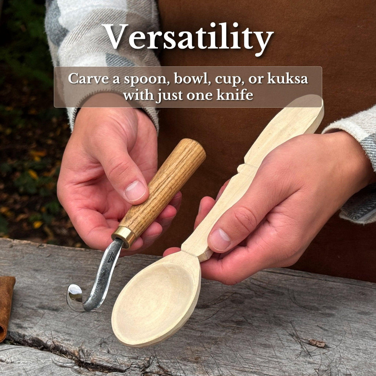 Spoon Carving Hook Knife with Leather Sheath, Blade 3.5 cm (1.38 inches)