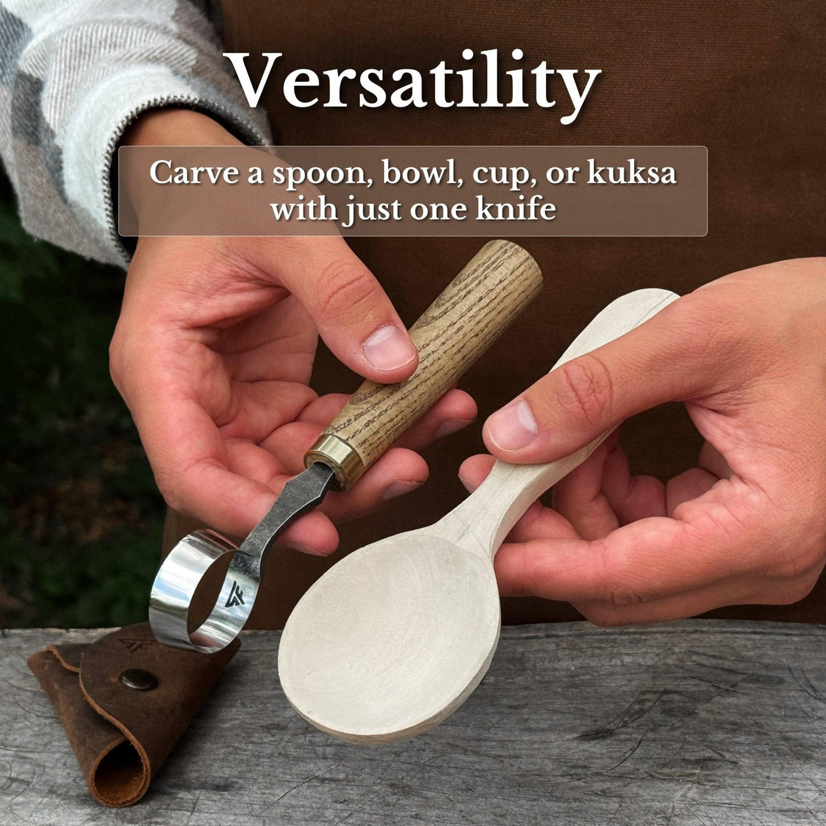 Spoon Carving Scorp (Round) Knife, ⌀3 cm (1.2 inches) with Leather Case